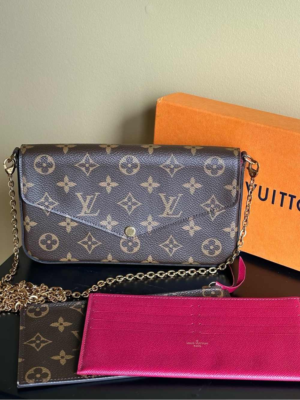 Louis Vuitton Felicie Monogram Crossbody with both inserts and box